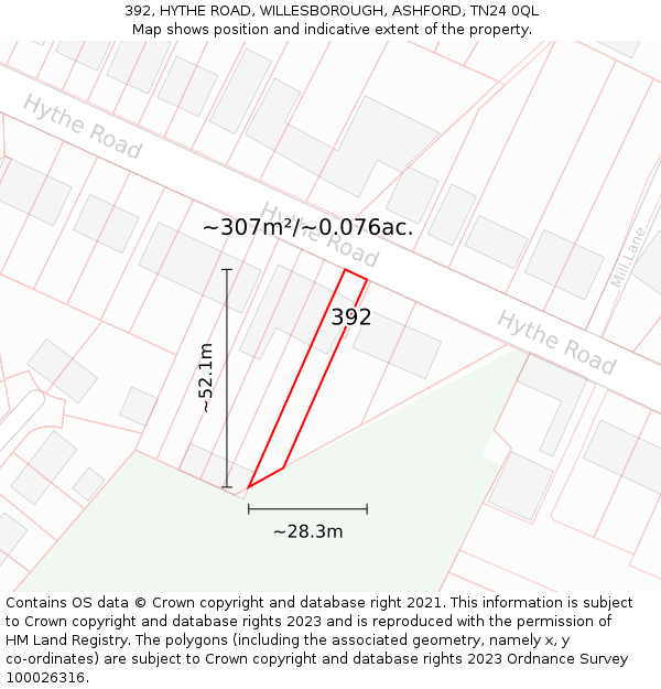 392, HYTHE ROAD, WILLESBOROUGH, ASHFORD, TN24 0QL: Plot and title map