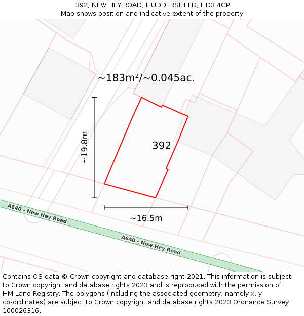 392, NEW HEY ROAD, HUDDERSFIELD, HD3 4GP: Plot and title map