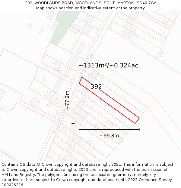 392, WOODLANDS ROAD, WOODLANDS, SOUTHAMPTON, SO40 7GA: Plot and title map