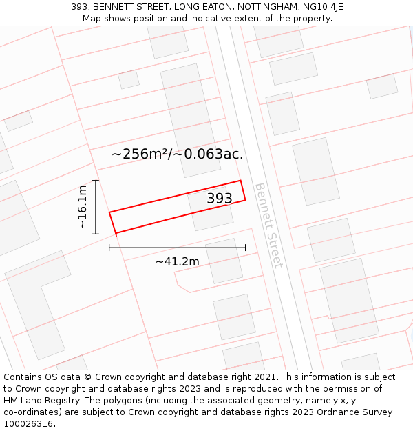 393, BENNETT STREET, LONG EATON, NOTTINGHAM, NG10 4JE: Plot and title map