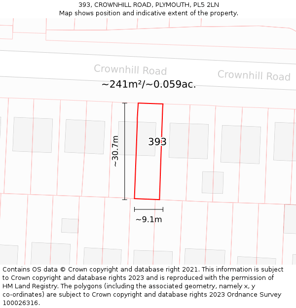 393, CROWNHILL ROAD, PLYMOUTH, PL5 2LN: Plot and title map