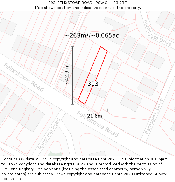 393, FELIXSTOWE ROAD, IPSWICH, IP3 9BZ: Plot and title map