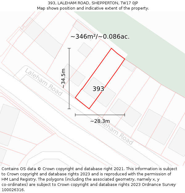 393, LALEHAM ROAD, SHEPPERTON, TW17 0JP: Plot and title map