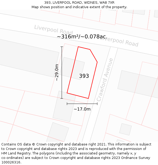 393, LIVERPOOL ROAD, WIDNES, WA8 7XR: Plot and title map