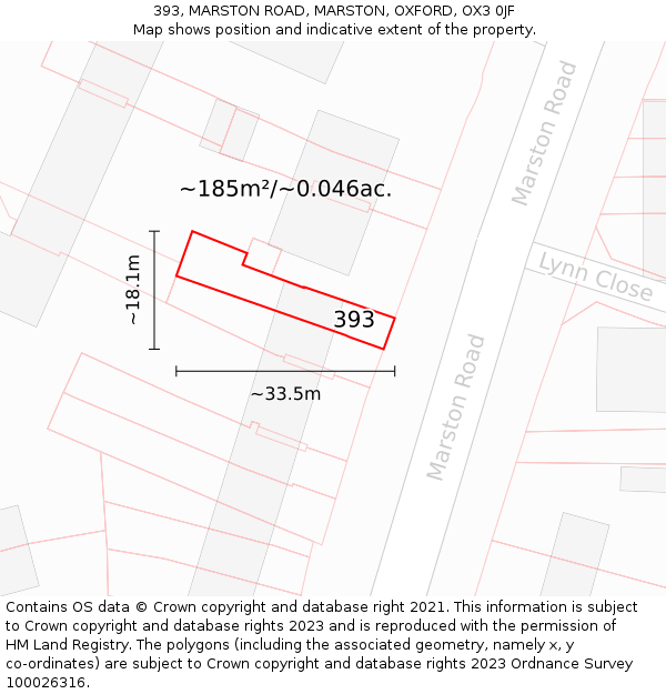 393, MARSTON ROAD, MARSTON, OXFORD, OX3 0JF: Plot and title map