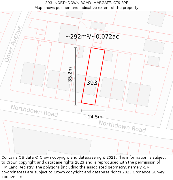 393, NORTHDOWN ROAD, MARGATE, CT9 3PE: Plot and title map