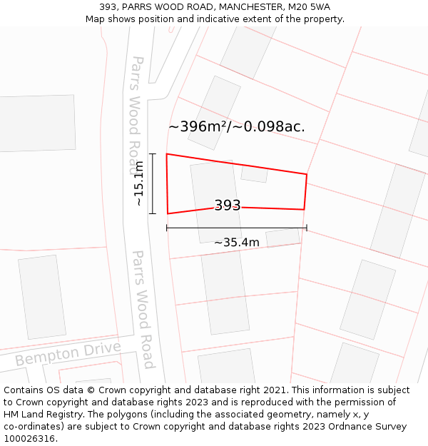 393, PARRS WOOD ROAD, MANCHESTER, M20 5WA: Plot and title map