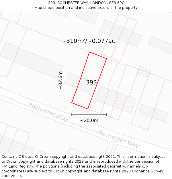 393, ROCHESTER WAY, LONDON, SE9 6PQ: Plot and title map