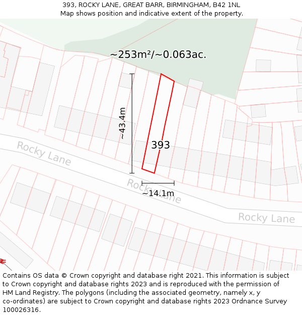 393, ROCKY LANE, GREAT BARR, BIRMINGHAM, B42 1NL: Plot and title map