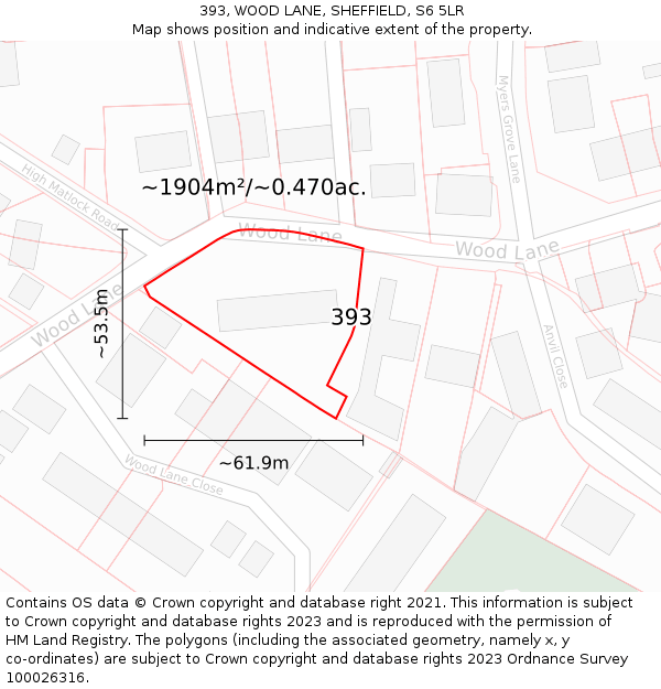 393, WOOD LANE, SHEFFIELD, S6 5LR: Plot and title map