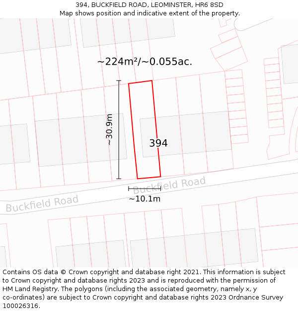 394, BUCKFIELD ROAD, LEOMINSTER, HR6 8SD: Plot and title map