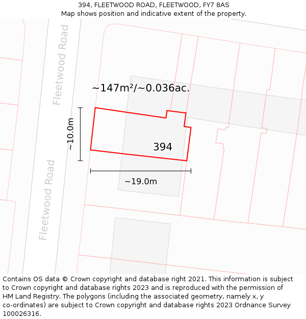 394, FLEETWOOD ROAD, FLEETWOOD, FY7 8AS: Plot and title map