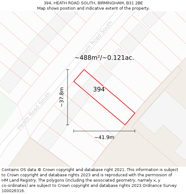394, HEATH ROAD SOUTH, BIRMINGHAM, B31 2BE: Plot and title map