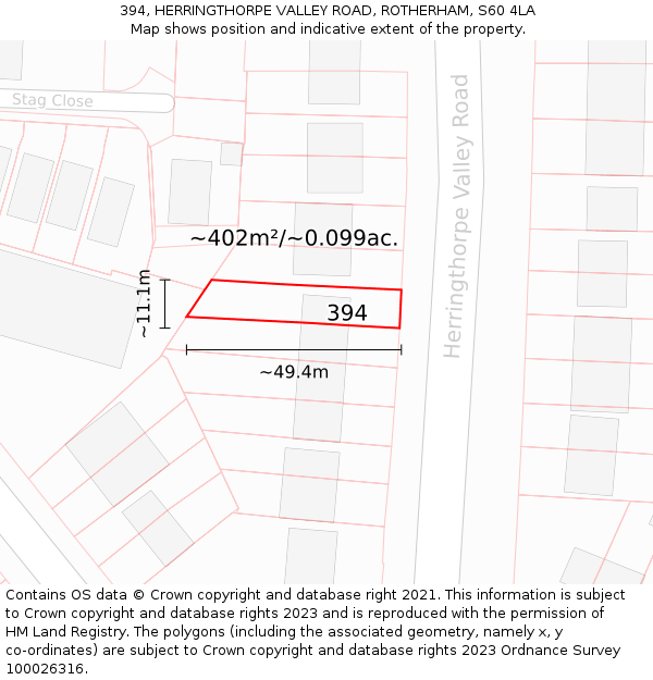 394, HERRINGTHORPE VALLEY ROAD, ROTHERHAM, S60 4LA: Plot and title map