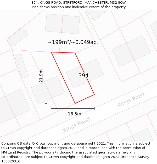 394, KINGS ROAD, STRETFORD, MANCHESTER, M32 8GW: Plot and title map