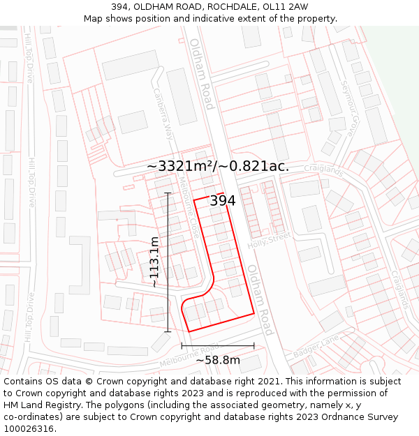 394, OLDHAM ROAD, ROCHDALE, OL11 2AW: Plot and title map