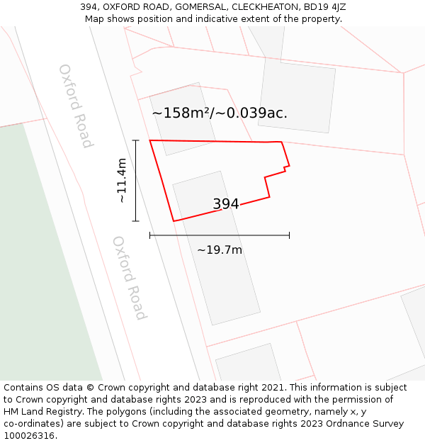 394, OXFORD ROAD, GOMERSAL, CLECKHEATON, BD19 4JZ: Plot and title map