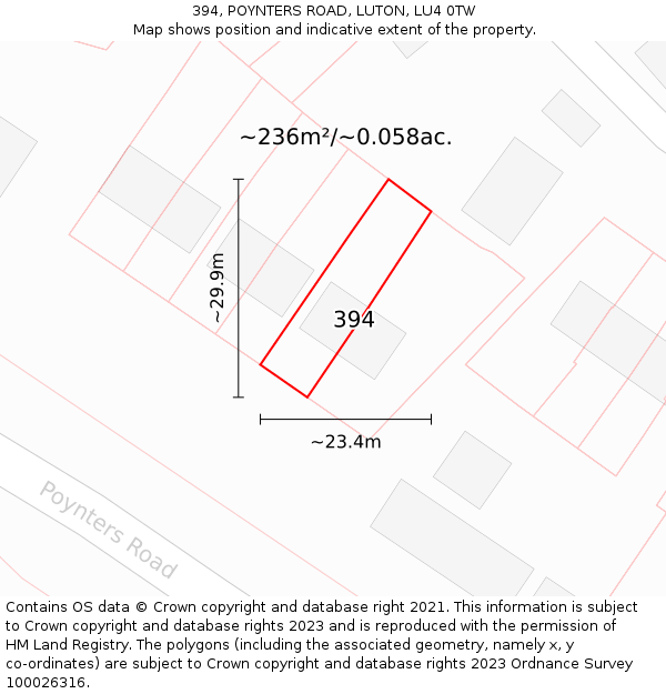 394, POYNTERS ROAD, LUTON, LU4 0TW: Plot and title map