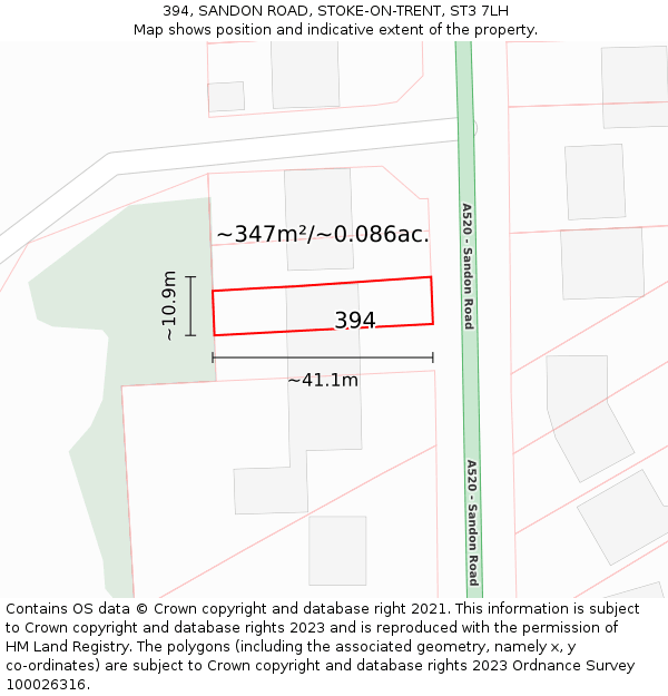 394, SANDON ROAD, STOKE-ON-TRENT, ST3 7LH: Plot and title map