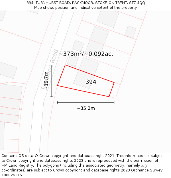 394, TURNHURST ROAD, PACKMOOR, STOKE-ON-TRENT, ST7 4QQ: Plot and title map