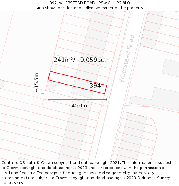 394, WHERSTEAD ROAD, IPSWICH, IP2 8LQ: Plot and title map