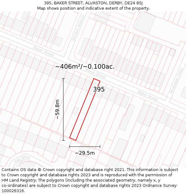 395, BAKER STREET, ALVASTON, DERBY, DE24 8SJ: Plot and title map