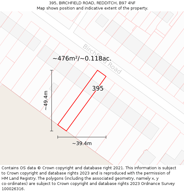 395, BIRCHFIELD ROAD, REDDITCH, B97 4NF: Plot and title map