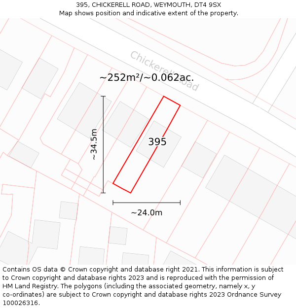 395, CHICKERELL ROAD, WEYMOUTH, DT4 9SX: Plot and title map