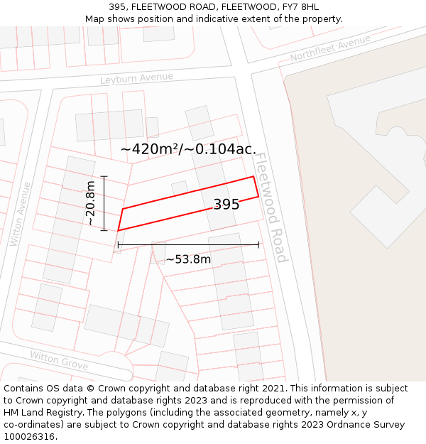 395, FLEETWOOD ROAD, FLEETWOOD, FY7 8HL: Plot and title map