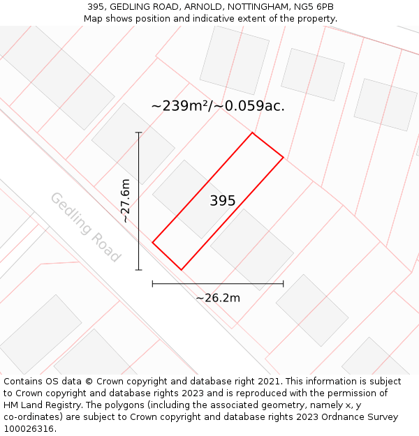 395, GEDLING ROAD, ARNOLD, NOTTINGHAM, NG5 6PB: Plot and title map