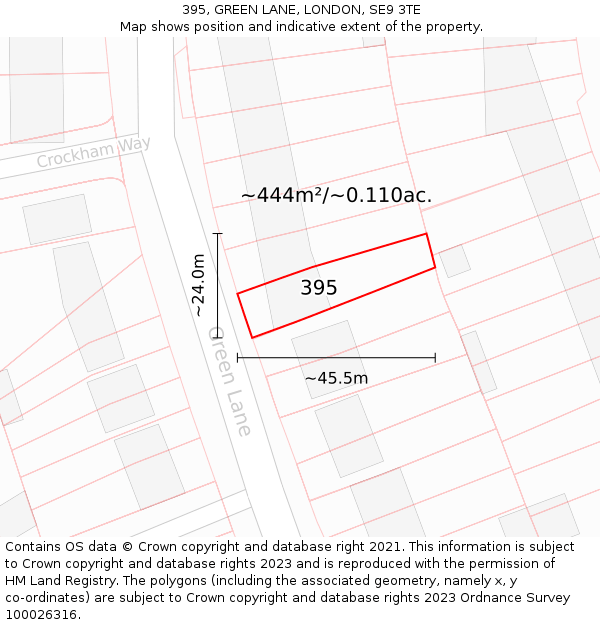 395, GREEN LANE, LONDON, SE9 3TE: Plot and title map