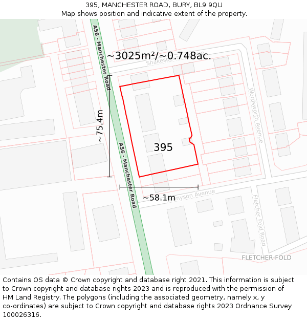 395, MANCHESTER ROAD, BURY, BL9 9QU: Plot and title map