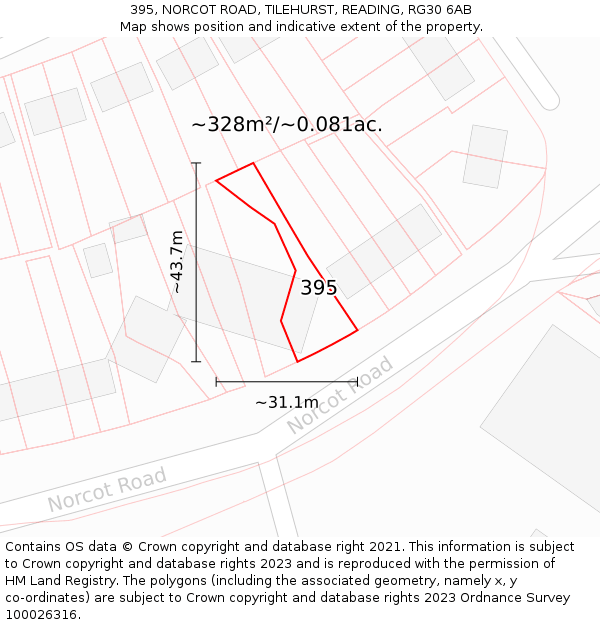 395, NORCOT ROAD, TILEHURST, READING, RG30 6AB: Plot and title map