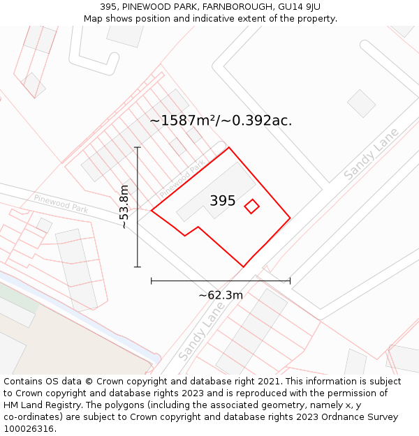 395, PINEWOOD PARK, FARNBOROUGH, GU14 9JU: Plot and title map