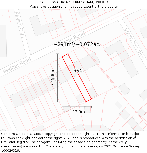 395, REDNAL ROAD, BIRMINGHAM, B38 8ER: Plot and title map