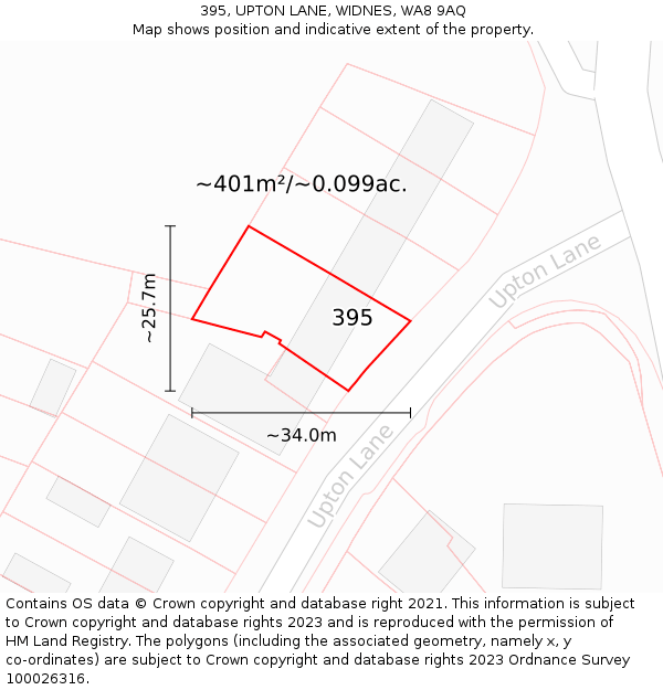 395, UPTON LANE, WIDNES, WA8 9AQ: Plot and title map