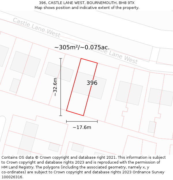 396, CASTLE LANE WEST, BOURNEMOUTH, BH8 9TX: Plot and title map