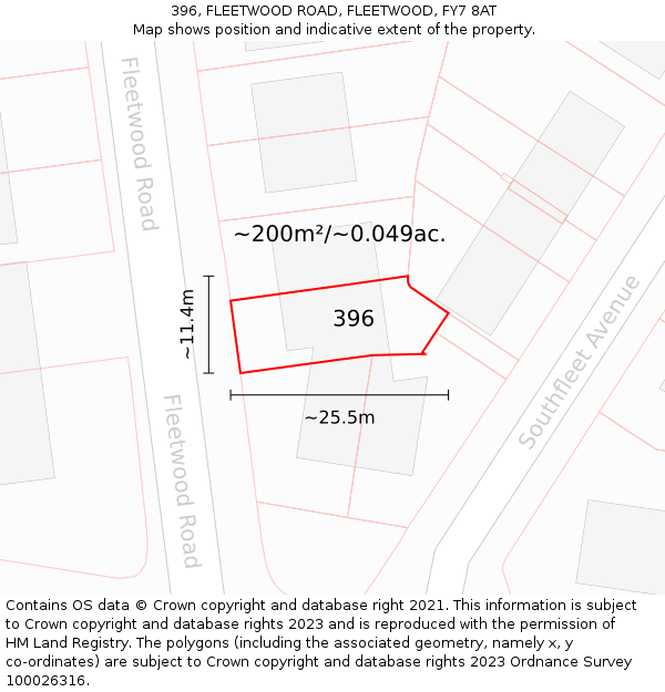 396, FLEETWOOD ROAD, FLEETWOOD, FY7 8AT: Plot and title map