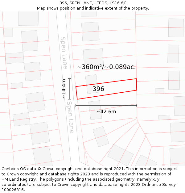 396, SPEN LANE, LEEDS, LS16 6JF: Plot and title map