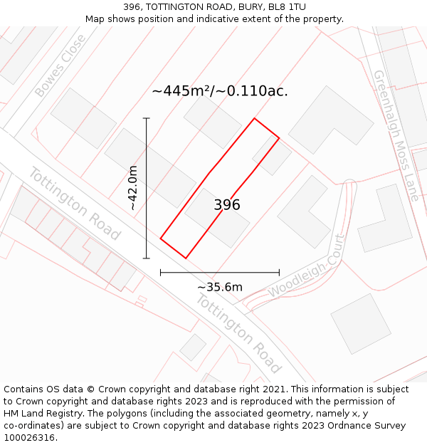 396, TOTTINGTON ROAD, BURY, BL8 1TU: Plot and title map