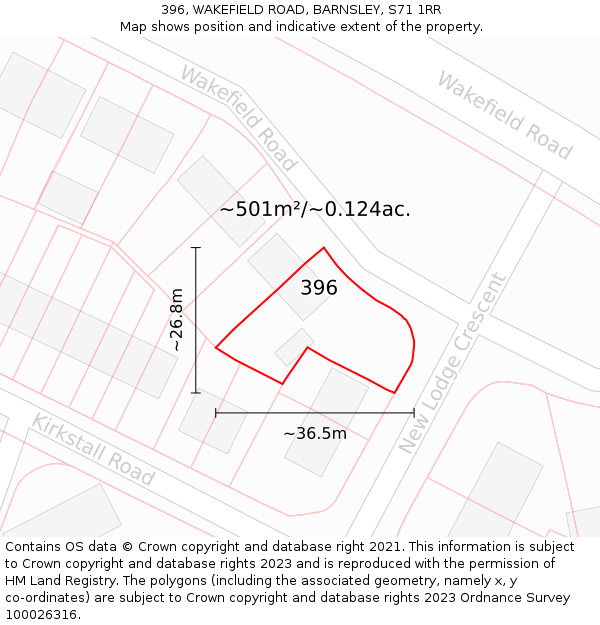 396, WAKEFIELD ROAD, BARNSLEY, S71 1RR: Plot and title map