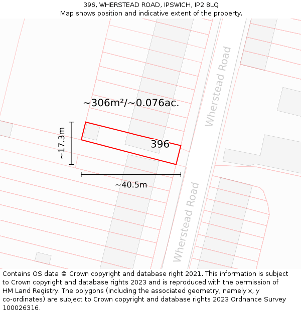 396, WHERSTEAD ROAD, IPSWICH, IP2 8LQ: Plot and title map