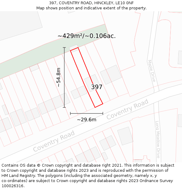 397, COVENTRY ROAD, HINCKLEY, LE10 0NF: Plot and title map