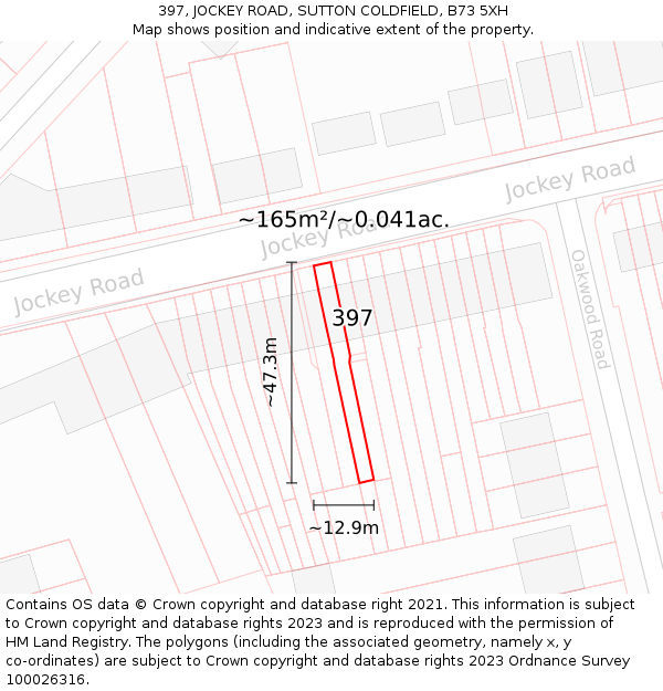 397, JOCKEY ROAD, SUTTON COLDFIELD, B73 5XH: Plot and title map