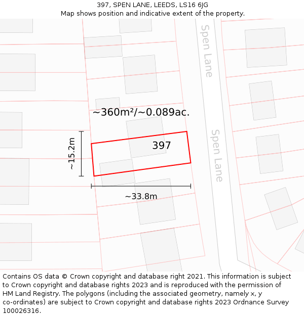 397, SPEN LANE, LEEDS, LS16 6JG: Plot and title map