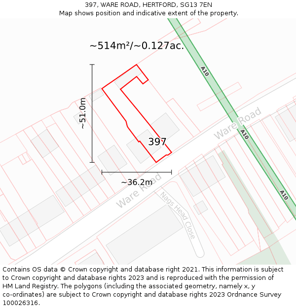 397, WARE ROAD, HERTFORD, SG13 7EN: Plot and title map