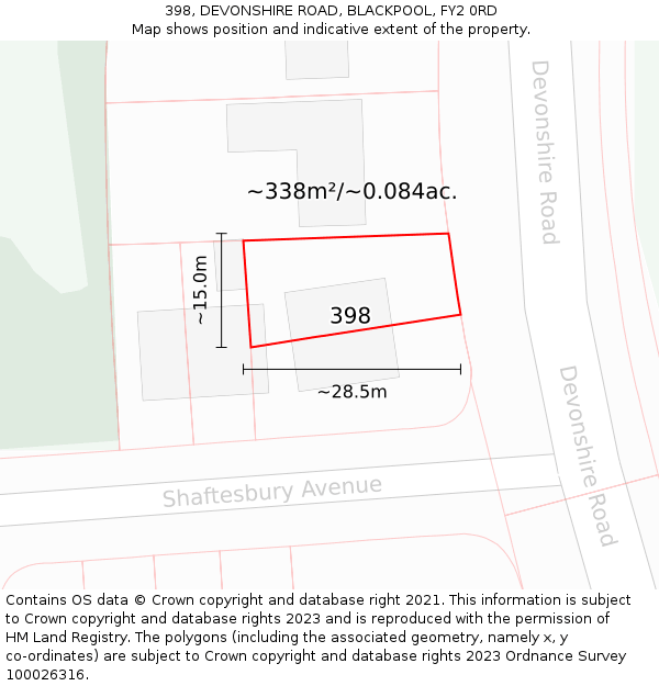 398, DEVONSHIRE ROAD, BLACKPOOL, FY2 0RD: Plot and title map