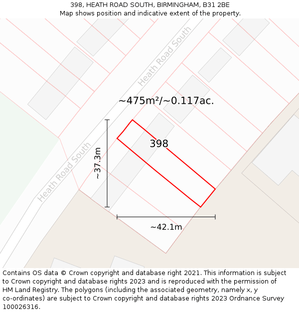 398, HEATH ROAD SOUTH, BIRMINGHAM, B31 2BE: Plot and title map