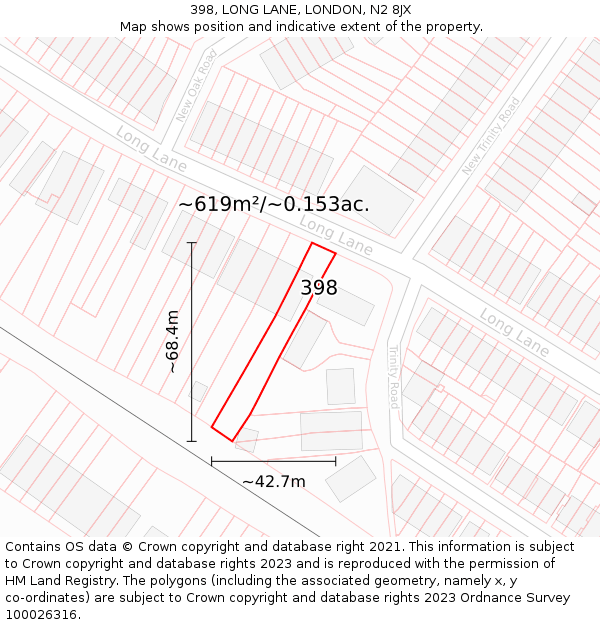 398, LONG LANE, LONDON, N2 8JX: Plot and title map