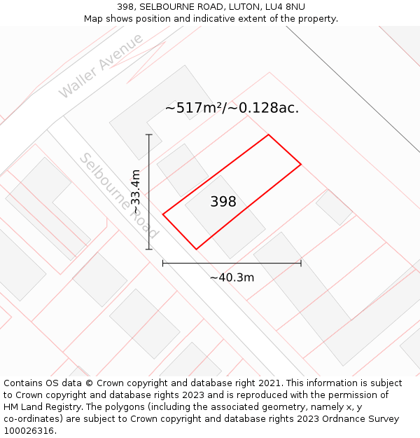 398, SELBOURNE ROAD, LUTON, LU4 8NU: Plot and title map